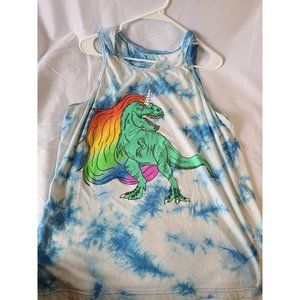 Dinosaur tank top, tie dye blue